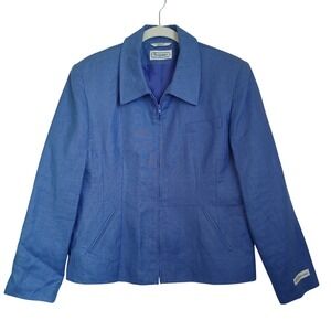Bridgewater‎ Classics Womens Blue 100% Pure Linen Zip Front Jacket Size 12 NEW